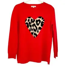 Philosophy Womens Leopard Print Heart Graphic 100% Cashmere Sweater Size S Red