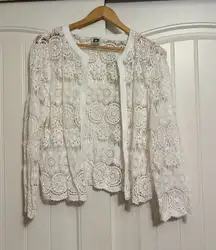 Anne Klein Lace Cardigan XL Xtra Large White Long Sleeve Cropped CottageCore