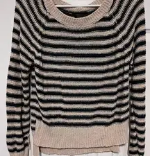 BCBGmaxazria beige and black striped knit sweater size large