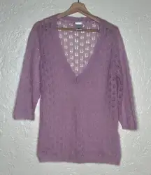 Old Navy Women’s Y2K Purple Open Knit Deep V-Neck Lightweight Sweater Size Large