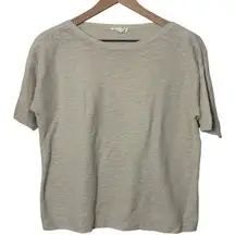 Eileen Fisher Beige Knit Short Sleeve Top Organic Linen Cotton Blend PM Basic