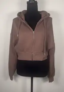 Garage Brown‎ Knit Full-Zip Hooded Basic Cropped Jacket Women's Size M