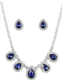 Silver-Tone Pave, Colored Crystal Necklace Earring