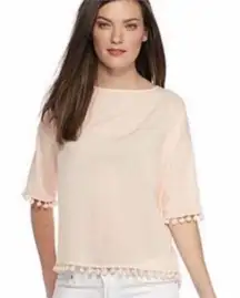 French Connection Peach Pom Sheer Blouse