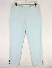 J. McLauglin Jacquard Button Ankle Pants Size 8 Light Blue Side Zip Cotton