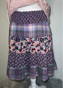 Women's Patchwork Purple Pink Plaid Floral Mini Skirt L