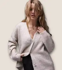 Topshop Knitted Fluffy Midi Cardigan in Neutral 12