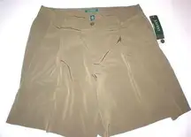 New Womens Office Dress Shorts 14 Olive Green Silky Ralph Lauren Work NWT Long