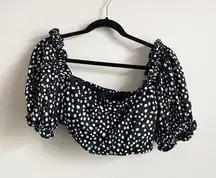 Eloquii Plus Size 16 Swim Top Ruffle Sleeve Cropped Polka Dot Print NEW