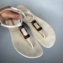 Ipanema Glam White Sandals US‎ 10 EUR 41/42 Ankle Strap Thong Tortoise Accents