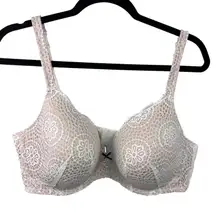 Cacique, Lace T-Shirt Bra, White Nude, Nylon Spandex Underwire Lightly Lined 42D