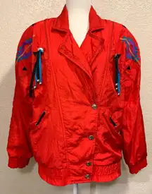 Lavon Vintage 80s Red Nylon Western Windbreaker Jacket 