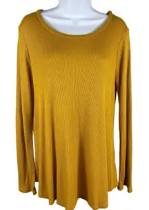 White Birch Mustard Long Sleeve Relaxed Waffle XL Tie Knot In Back Top NWT Fall