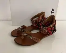 Aldo Flat Beaded Boho Sandals Pre-Owned Size 6.5