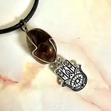 Heat Treated amethyst hamsa charm pendant