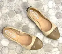 Tods Women’s Patent Leather Cap Toe Buckle Ballet Flats Beige Tan Size 8