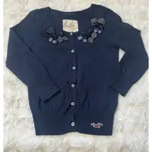 Vintage Hollister Navy Cardigan Sweater With Bow Details Y2K Slim Fit Medium
