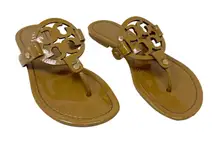 TORY BURCH Tan Caramel Patent Leather Miller Classic Designer Logo Sandals 6.5