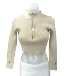 Princess Polly Beige Long Sleeve Ribbed Half Zip High Neck Crop Sweater Top S/M