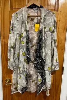 Citron Santa Monica Sheer Silk Rayon Kimono Duster Cardigan Floral Size L NWT