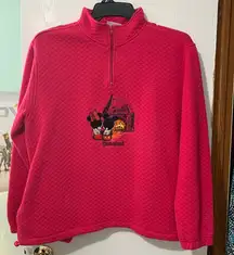 Pink Disneyland Resort quilted shirt with embroidered Mickey and Minnie Mouse.