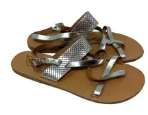 Ancient Greek Sandals Lasercut‎ Flat Leather Sandals Silver Size 38 US 8