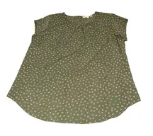 fun2fun Women's Olive Green Dot Print Short Sleeve Tunic Top Size L