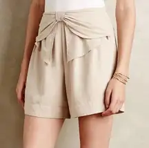 Anthropologie  Elevenses Bow Front Shorts Beige Modal Rayon Preppy Twee Size 4