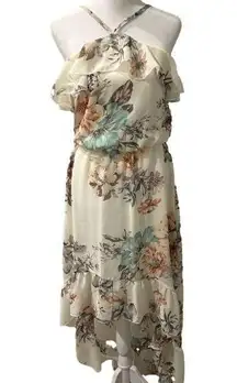 High Low Women’s Floral White Ruffle Dress Maxi