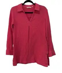 Soft Surroundings Pink 3/4 Sleeve‎ Notched Collar Blouse
