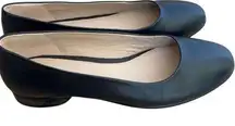 Ecco | Anine Black Calf Leather Rounded Toe Ballerina Flats | Size 9