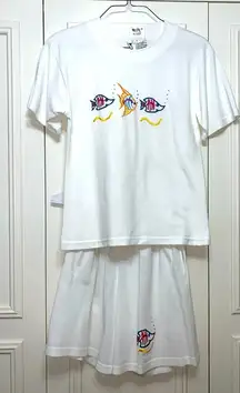 Infinity Vintage White Fish/Cruise/Coastal Embroidered Short/Top‎ set Medium