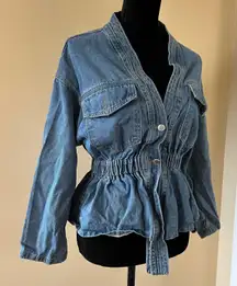 Drop Shoulder Denim Jacket Coat Trench Cardigan Blouse Loose Slim Waist