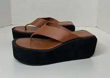 FRAME Women's Le Ocean Brown Thong Wedge Sandals 37 US 6.5/7