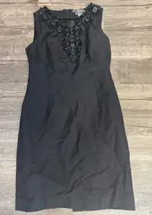 Per Se Black Midi Dress with Embellished Neckline