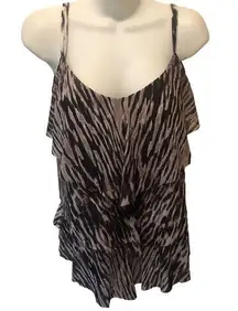 Swim By Cacique Animal Print 3 Tier Tankini 18 Black/Gray Tiger Stripe