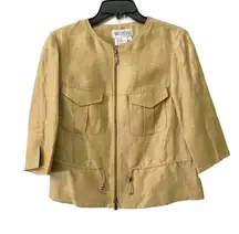 WORTH New York Womens Size 6 Yellow Linen Wool Blend Crop Zip Up Blazer Jacket