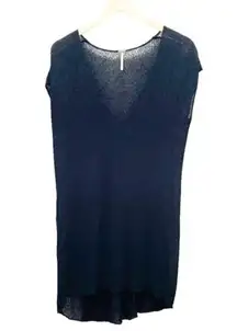 Free People Top Take It Easy Black Nubby Sheer Sweater Tunic Women’s Size Small