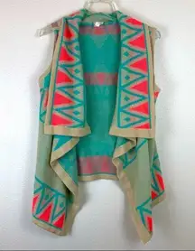 B Sharp Small Neon Aztec Waterfall Open Front Vest Cardigan Mohair soft