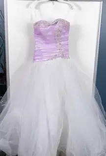 Y2K Purple and White Corset Back Strapless Prom Dress