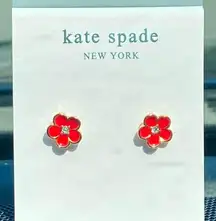 Kate Spade - ‘First Bloom’ Red Floral Studs W/ Gold-Plating & Crystals