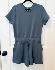 Spanx Womens Air Essentials Airlux Short Sleeve Romper Size Large Pockets Blue