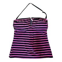 MICHAEL Michael Kors Womens Tankini Bathing Suit Top Halter Pink Black Striped S