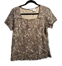 VTG Brown Beige Floral Paisley Top Square Neck Fairy Grunge Boho Cottage Retro L