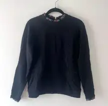 J. Crew Mercantile Black Plaid Ruffle Trim Crewneck