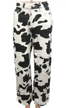 SheIn  Black White Cow Print High Rise Ankle Baggy Wide Leg Jeans Size XS