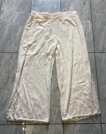 Soft Surroundings Cream Wide Leg Beaded Trim Lounge Pants XL