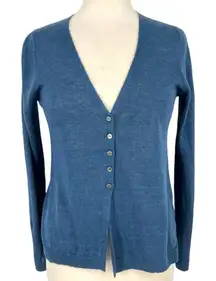 Margaret OLeary Blue Linen Button Front Cardigan Sweater Lightweight Size Small