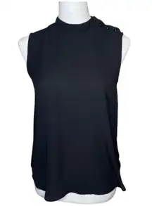 SM Woman Women's Mock Neck Sleeveless Top w/Button Shoulder Accent XS Black