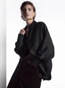 COS Oversized Batwing-Sleeve Silk Shirt in Black 2